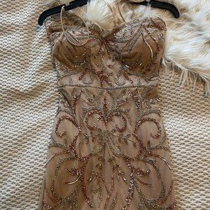 Adrianna Papell Champagne Sequin Gown (Size 2)